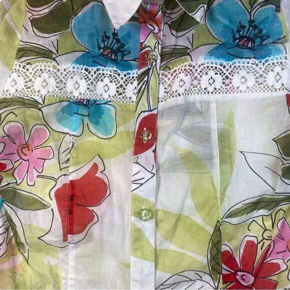 Sea Suns Vintage Semi-Sheer Floral Button Down Shirt Size Small - Picture 4 of 12